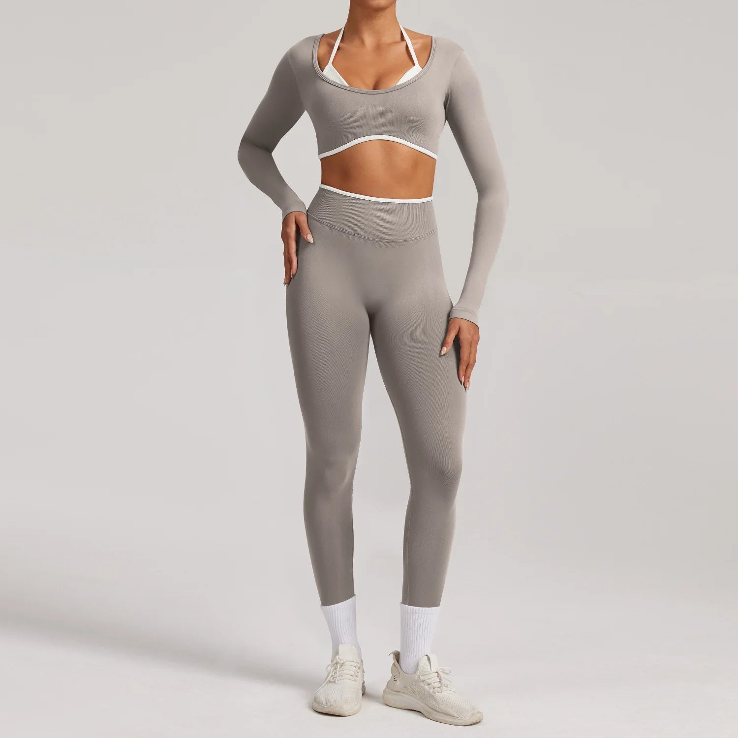 Seamless Yoga Set 2PCS Women Tracksuit Workout Outfits Sportswear Gym Clothes Fitness Leggings Sports Long Sleeves Athletic Wear