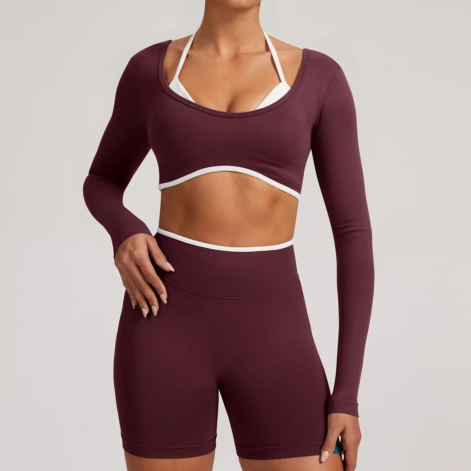Seamless Yoga Set 2PCS Women Tracksuit Workout Outfits Sportswear Gym Clothes Fitness Leggings Sports Long Sleeves Athletic Wear