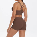 JUREN Yoga Sport Set Women Seamless Crop Top Bra Shorts Yoga Set Comfort Elastic Sportsuit Workout Outfit Fitness Gym Clothes