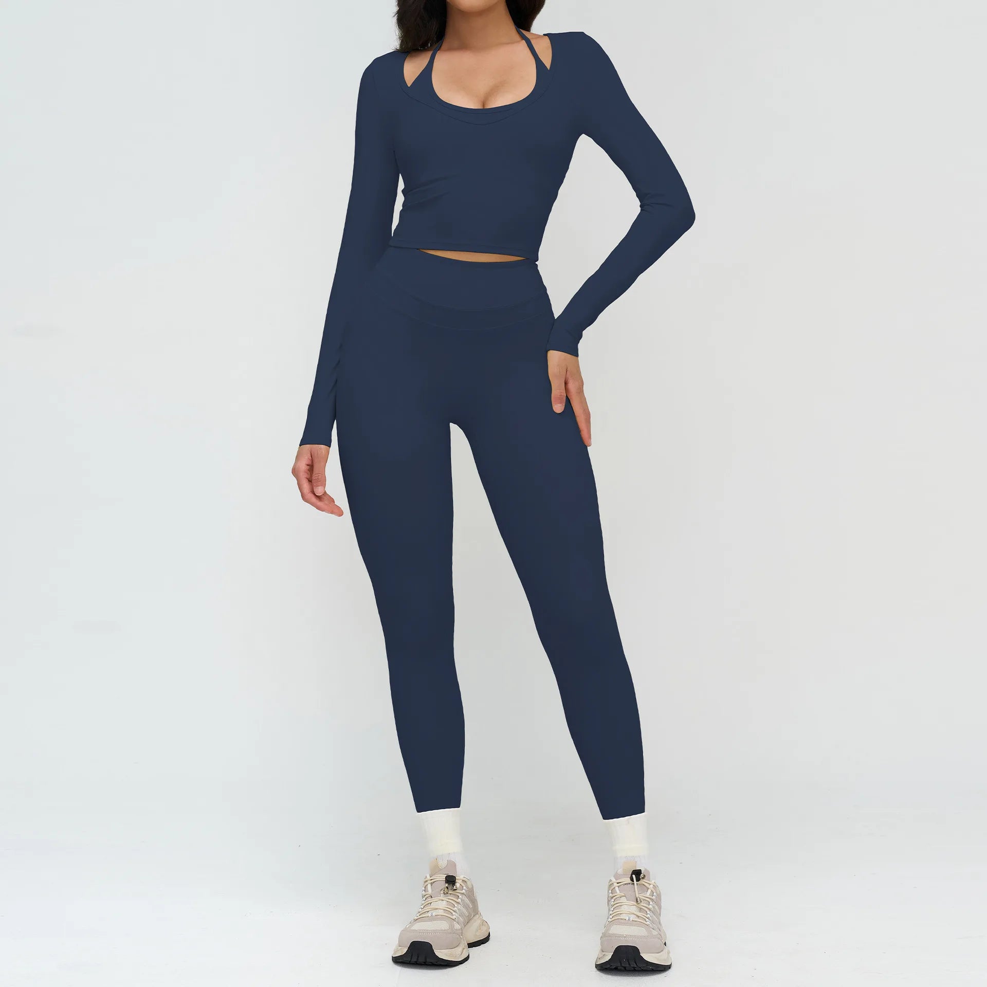 2PCS Yoga Suit Sports Outfits Gym Set Women Tracksuit Running Workout Clothes Long Sleeve Sports Bra Athletic Wear Yoga Clothing