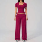 2PCS Yoga Suit Women Tracksuit Sports Set Gym Set Running Workout Clothes Short Sleeves Sports Bra Athletic Wear Yoga Clothing