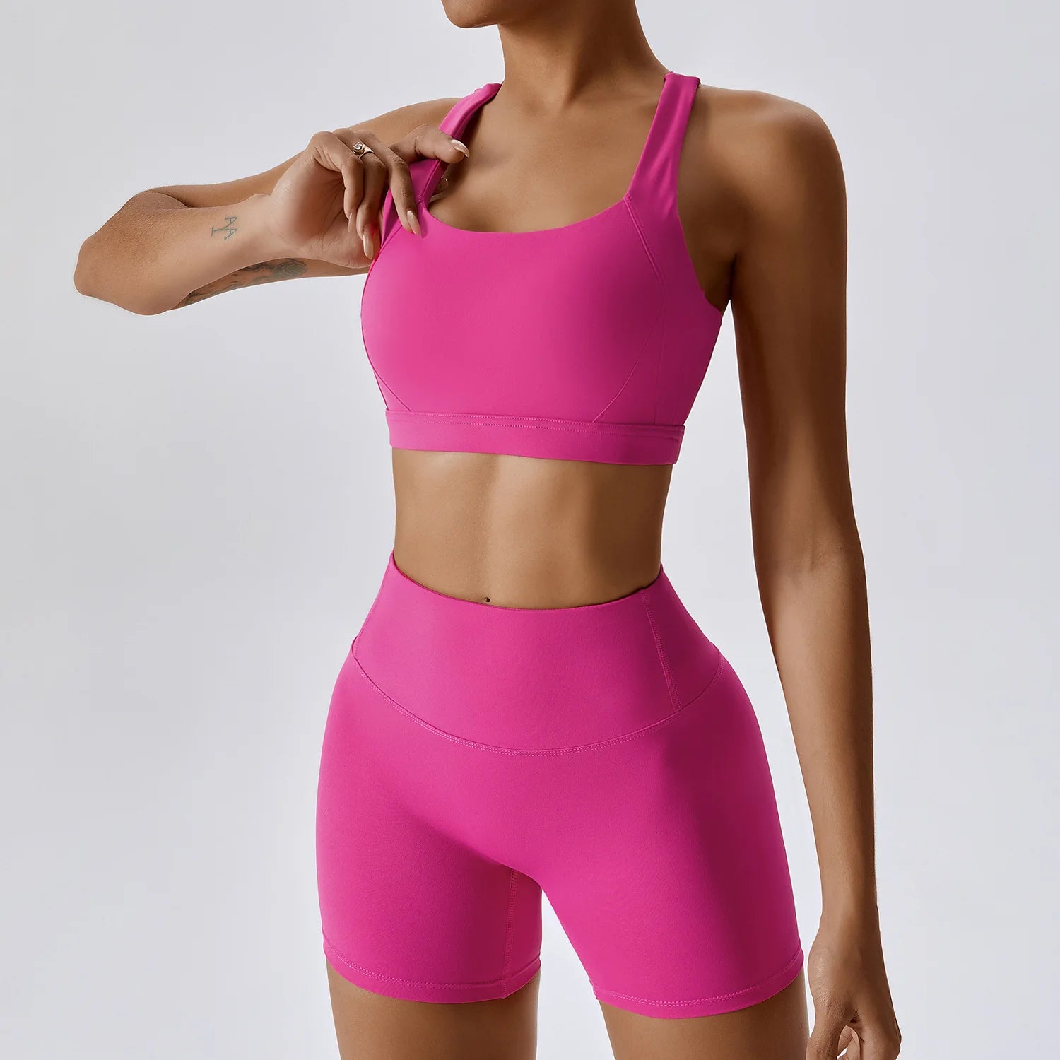 2PCS Women's Tracksuit Athletic Wear Yoga Set Workout Shorts Sportswear Gym Clothing High Waist Leggings Fitness Bra Sports Suit