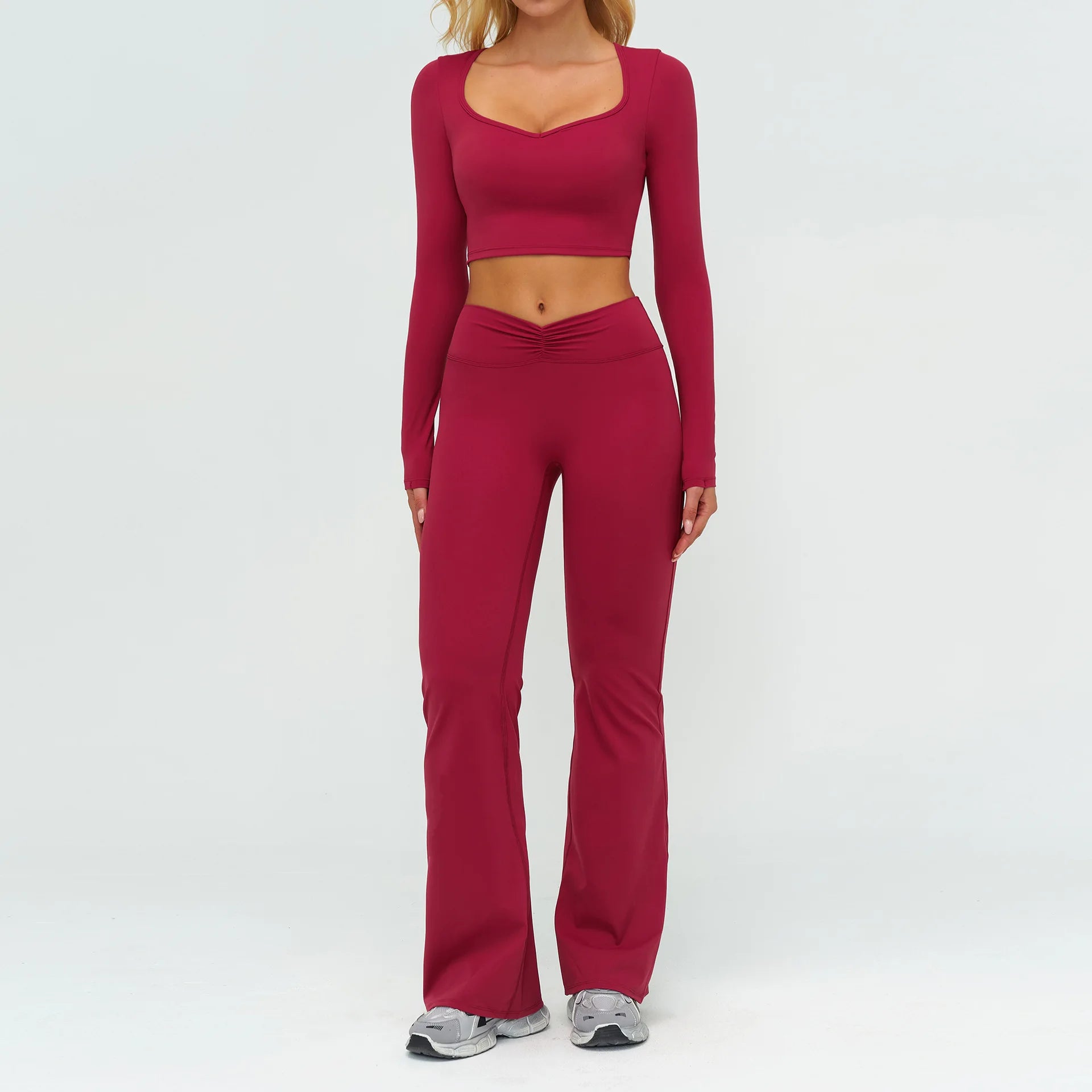 Yoga Set 2PCS Women Tracksuit Sportswear Workout Clothes Athletic Wear Gym Legging Fitness Bra Crop Top Long Sleeve Sports Suits