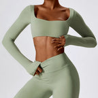 Women Yoga T-shirts Crop Tops Solid Sports Top Long Sleeve Running Shirts Sexy Exposed Navel Quick Dry Fitness Gym Sport Wear