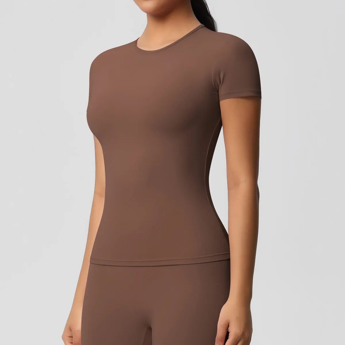 JUREN New Women Running Sports T Shirt Summer Short Sleeve Round Neck Breathable Stretchy Gym Yoga Slim Fitness Active Top Tee