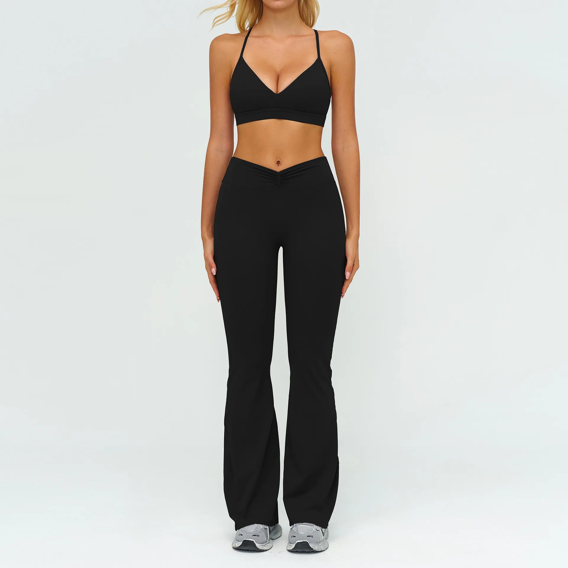 Yoga Set 2PCS Women Tracksuit Sportswear Workout Clothes Athletic Wear Gym Legging Fitness Bra Crop Top Long Sleeve Sports Suits