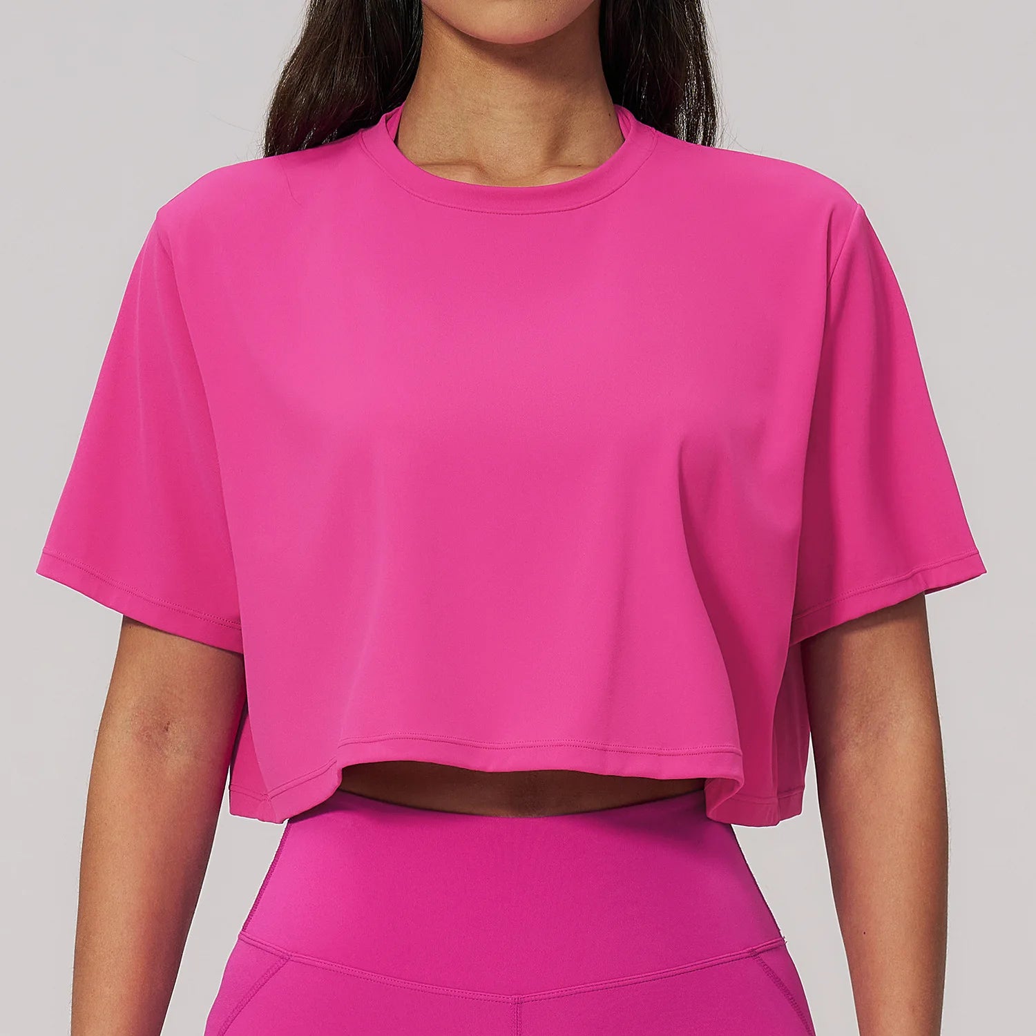 Summer Sports Short-sleeved Yoga Wear Workout Crop Top Loose Round Neck Short T-shirt Running Fitness Top Breathable Yoga Shirt