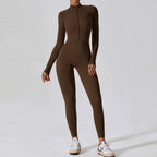 Women's Yoga Boilersuit Long Sleeved Sportswear Gym Zipper Jumpsuits Workout High-intensity Fitness One-piece Skin-tight Garment