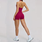 Yoga Tracksuit 2 Pieces Gym Set Women Backless Halter Tops High Waist Shorts Gym Suit Fitness Sports Bras Sportswear Workout Set