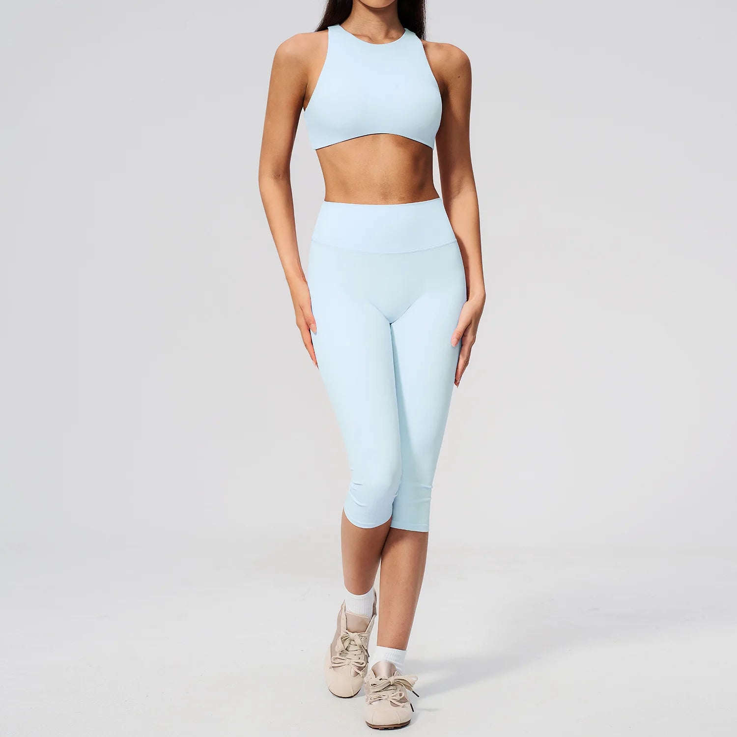 Yoga Capri Pants Set 2PCS Yoga Suit Sports Set Women Clothes Gym Set Women Tracksuit Running Workout Athletic Wear Yoga Clothing