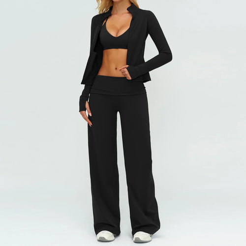 2/3PCS Women Tracksuit Yoga Set Sportswear Workout Clothes Athletic Wear Gym Outfit Fitness Bra Crop Top Long Sleeve Sports Suit