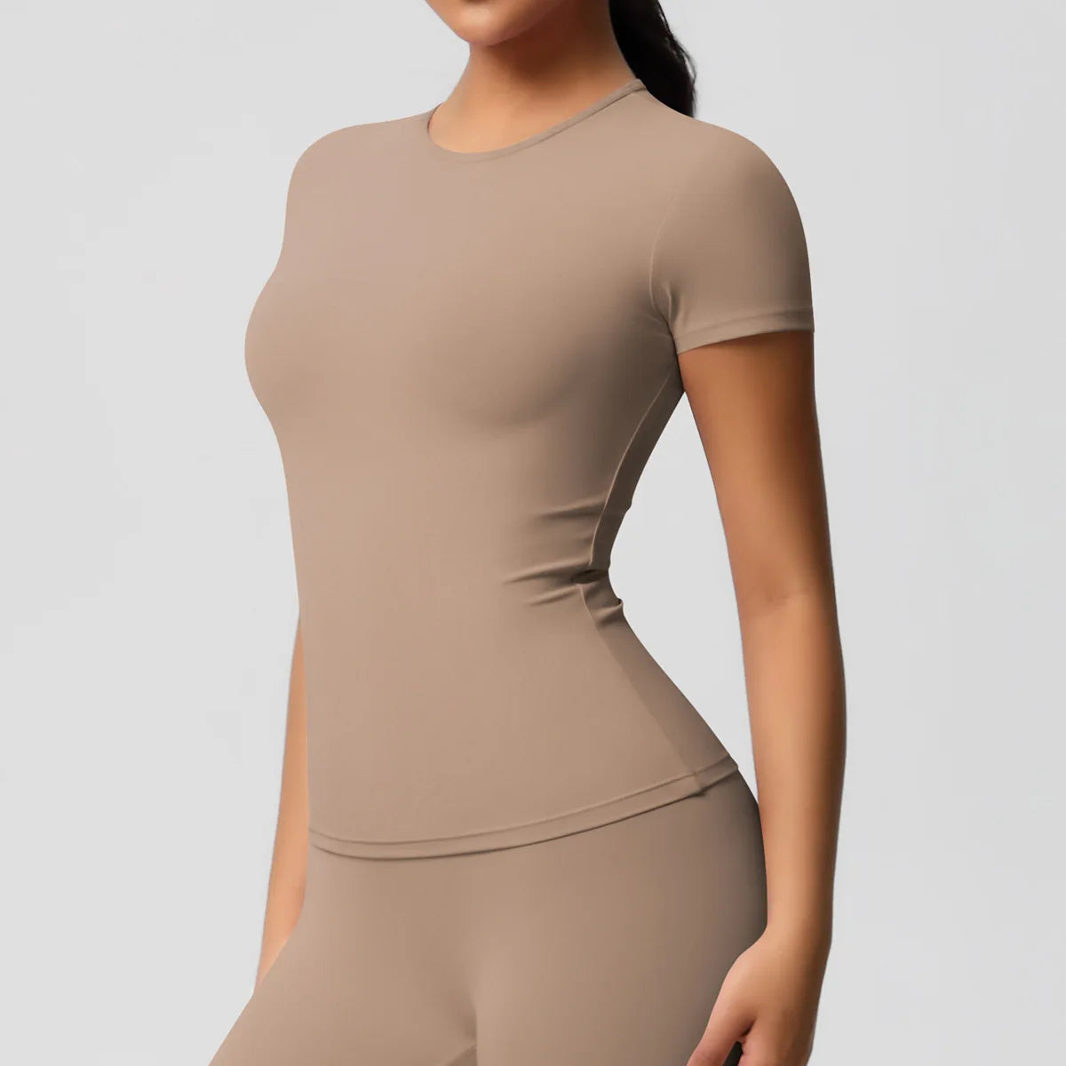 JUREN New Women Running Sports T Shirt Summer Short Sleeve Round Neck Breathable Stretchy Gym Yoga Slim Fitness Active Top Tee