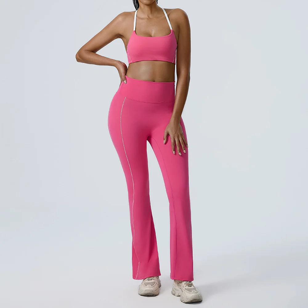 JUREN Workout Clothes Women's Tracksuit 2PCS Yoga Set Sportswear Gym Clothing High Waist Leggings Sportswear Fitness Sports Bra