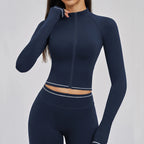 Zipper Yoga Shirts Women Long Sleeve Fitness Jacket Running Gym Clothes Workout Coat Dry Fit Breathable High Elastic Sports Top
