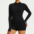 Women Outdoor Sports Long Sleeved Slim Yoga Clothes Quick Dry Zipper Cardigan Stand Up Collar Jacket Running Fitness Jacket Top