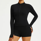Women Outdoor Sports Long Sleeved Slim Yoga Clothes Quick Dry Zipper Cardigan Stand Up Collar Jacket Running Fitness Jacket Top