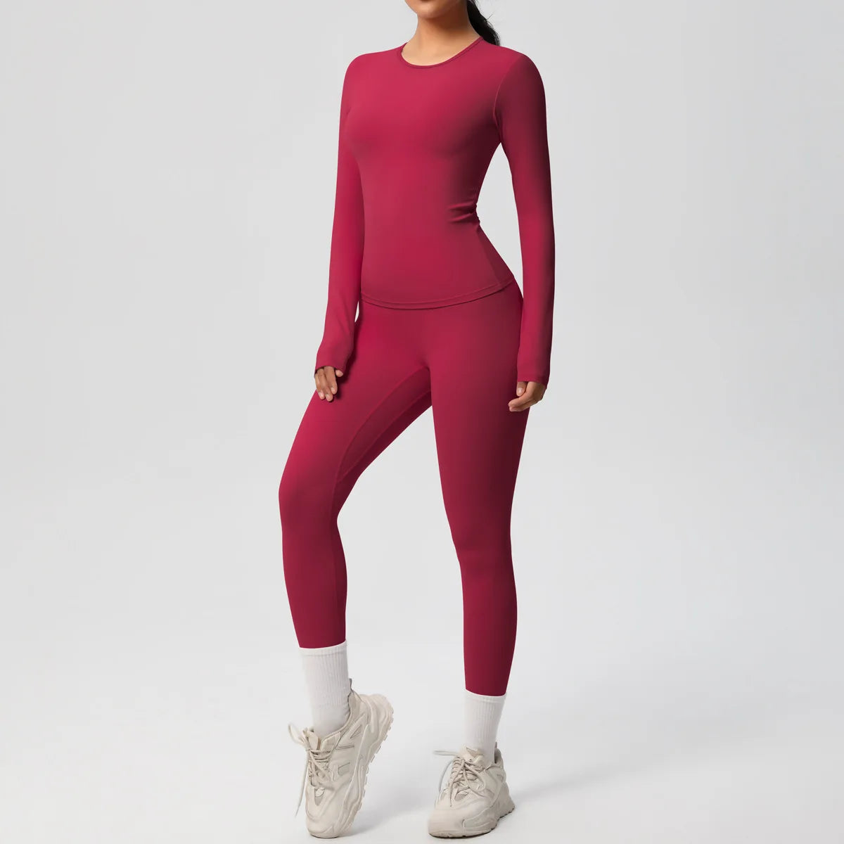JUREN 2PCS Yoga Suit Sports Set Women Sportswear Gym Set Women Tracksuit Running Workout Long Sleeve Sports Shirt Yoga Clothing