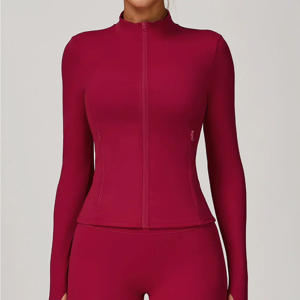 Sports Jacket Women Long Sleeve Zip Fitness Yoga Shirt Winter Warm Gym Top Activewear Running Coats PushUp Workout Clothes Women