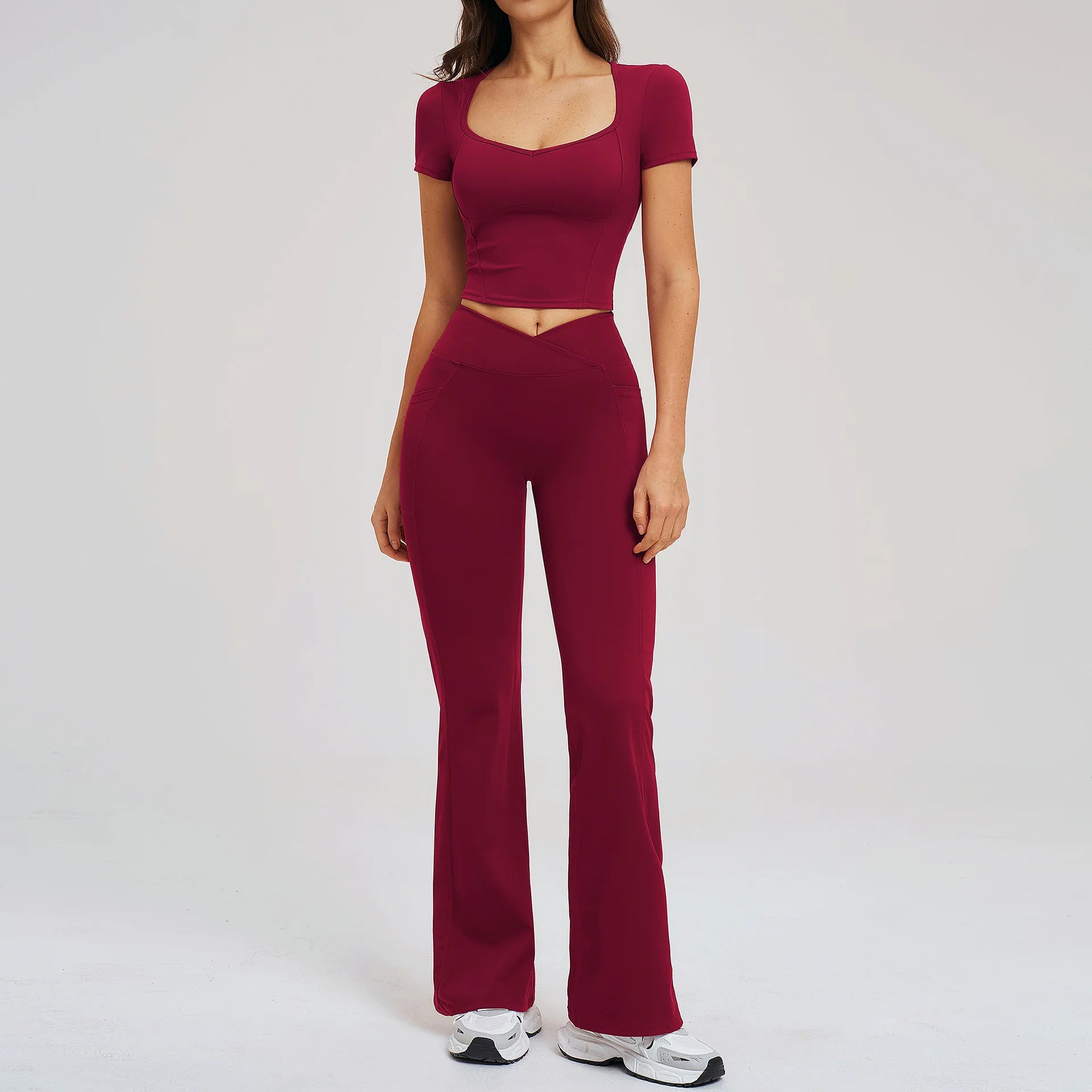 Yoga Set 2 Pieces Gym Clothes Sportswear Yoga Outfits For Women Fitness Short Sleeve Crop Top Tracksuits Sports Set Gym Leggings