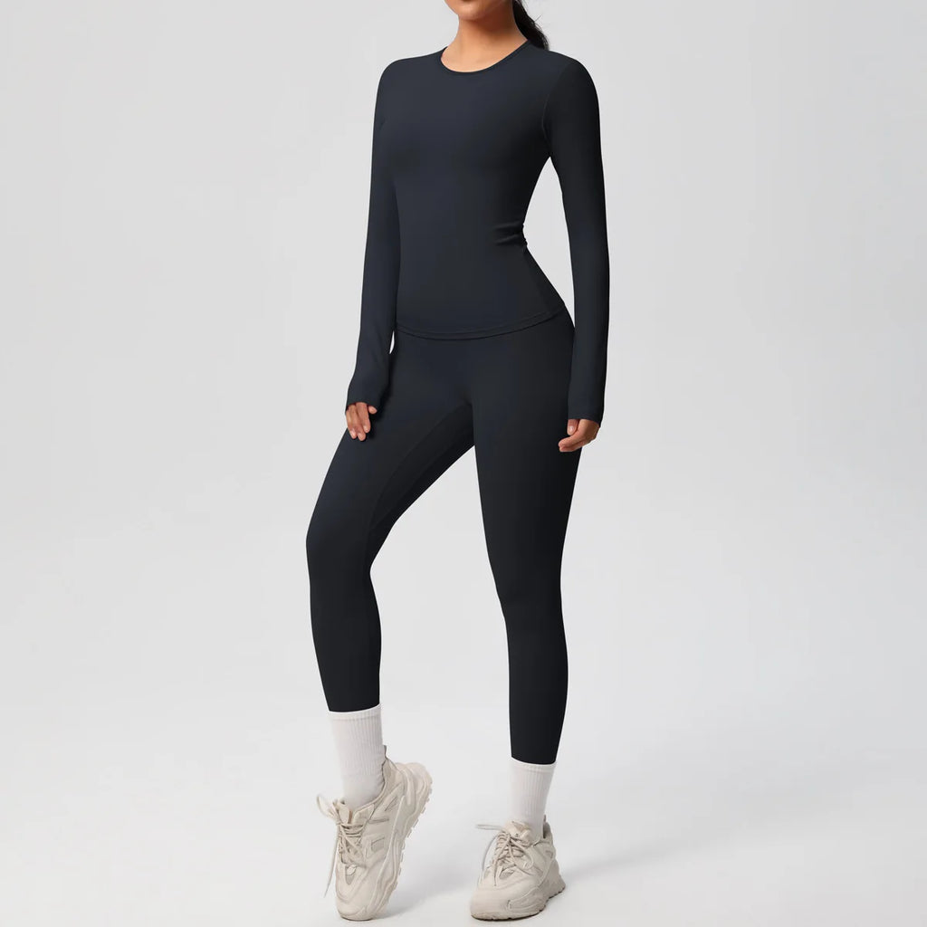 JUREN 2PCS Yoga Suit Sports Set Women Sportswear Gym Set Women Tracksuit Running Workout Long Sleeve Sports Shirt Yoga Clothing