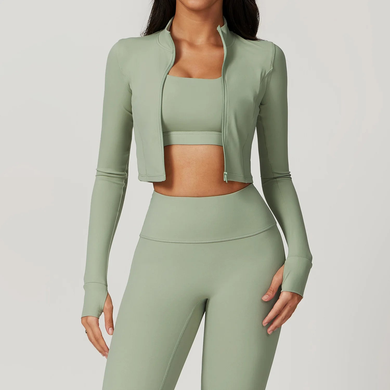 Women's Long Sleeve Top Zipper Jacket Yoga Shirts Running T-Shirt Workout Fitness Gym Sports Top Training Crop Top Clothes