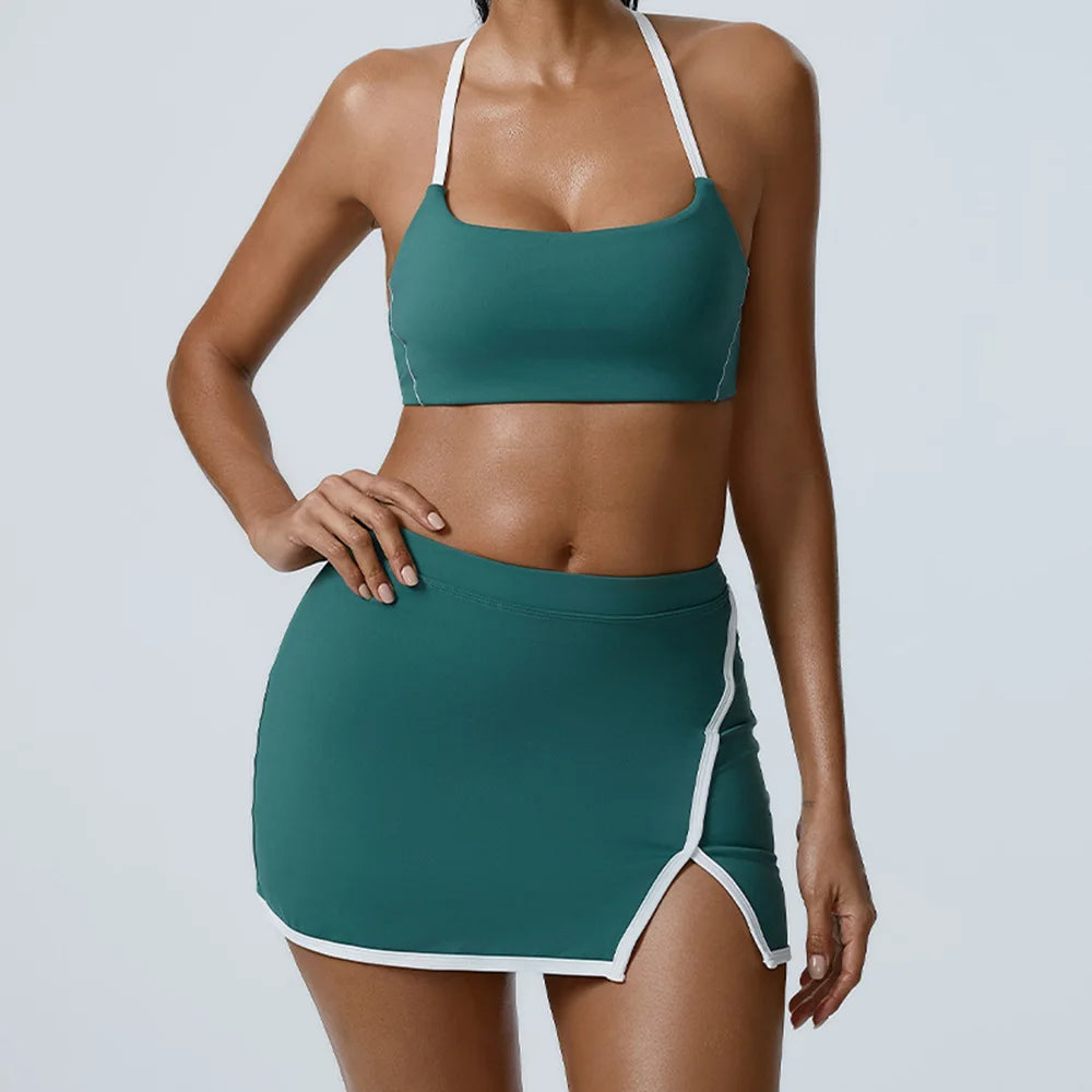 JUREN Workout Clothes Women's Tracksuit 2PCS Yoga Set Sportswear Gym Clothing High Waist Leggings Sportswear Fitness Sports Bra