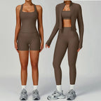 Women Tracksuit 2PCS Yoga Suit Sports Set Quick-Drying Gym Set Running Workout Zipper Long Sleeve Sports Shorts Yoga Clothing