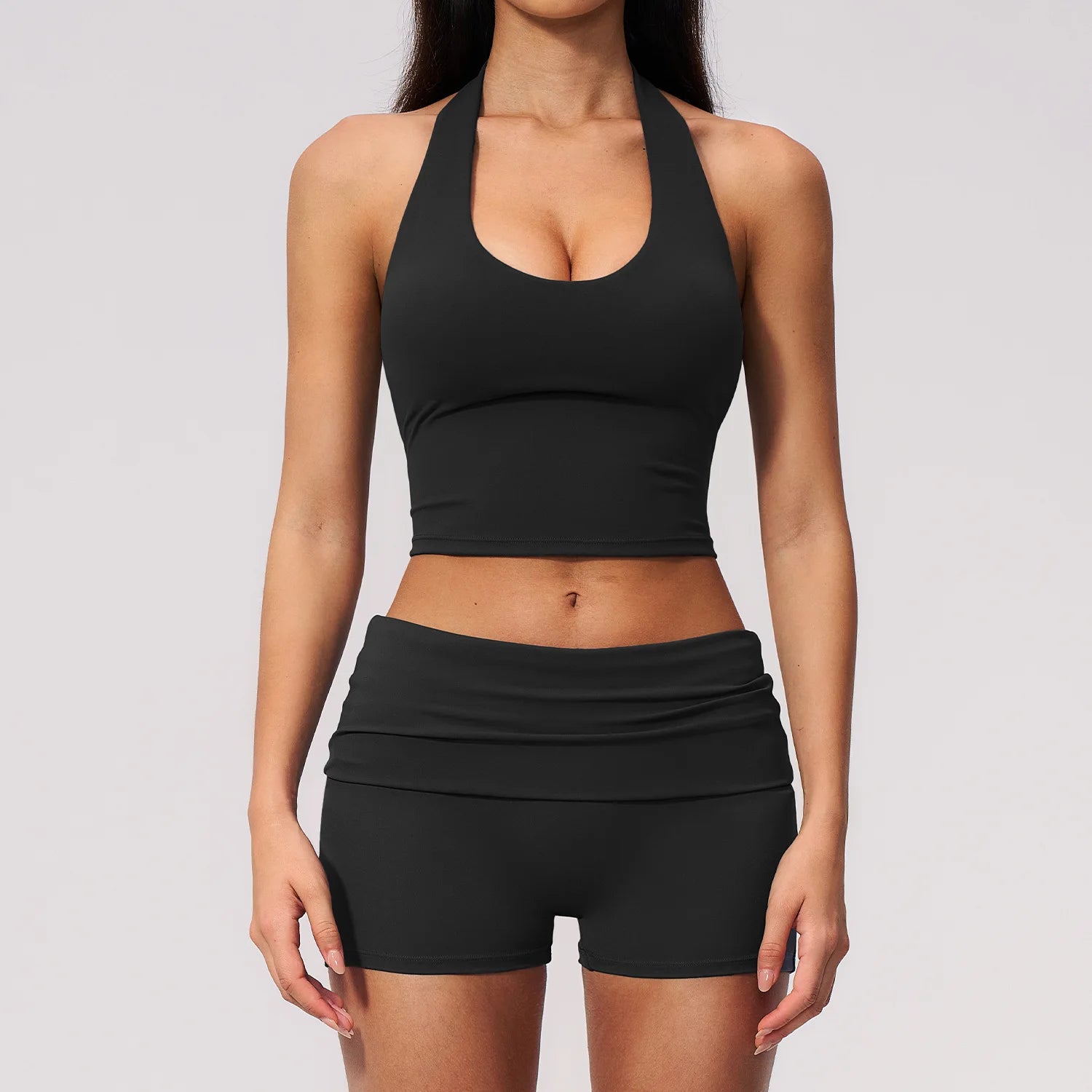 2 Pieces Yoga Suit Women Athletic Wear Gym Clothes Halter Sports Bra Matching Impact Shorts Workout Sets Gym Set Fitness Outfits
