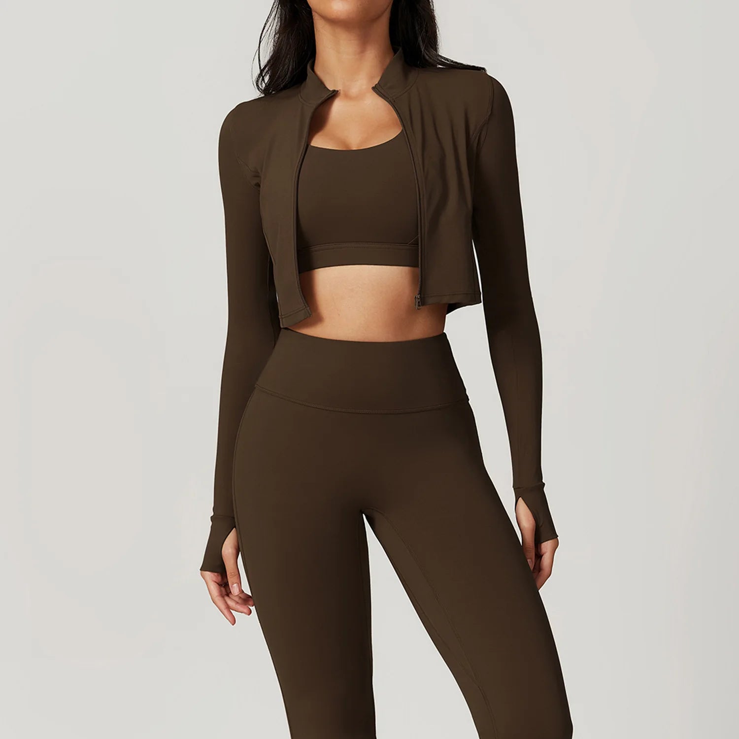 3PCS Yoga Set Gym Clothes Sportswear Yoga Suits For Women Tracksuits Long Sleeve Crop Top Fitness Set Sports Bra Gym Leggings