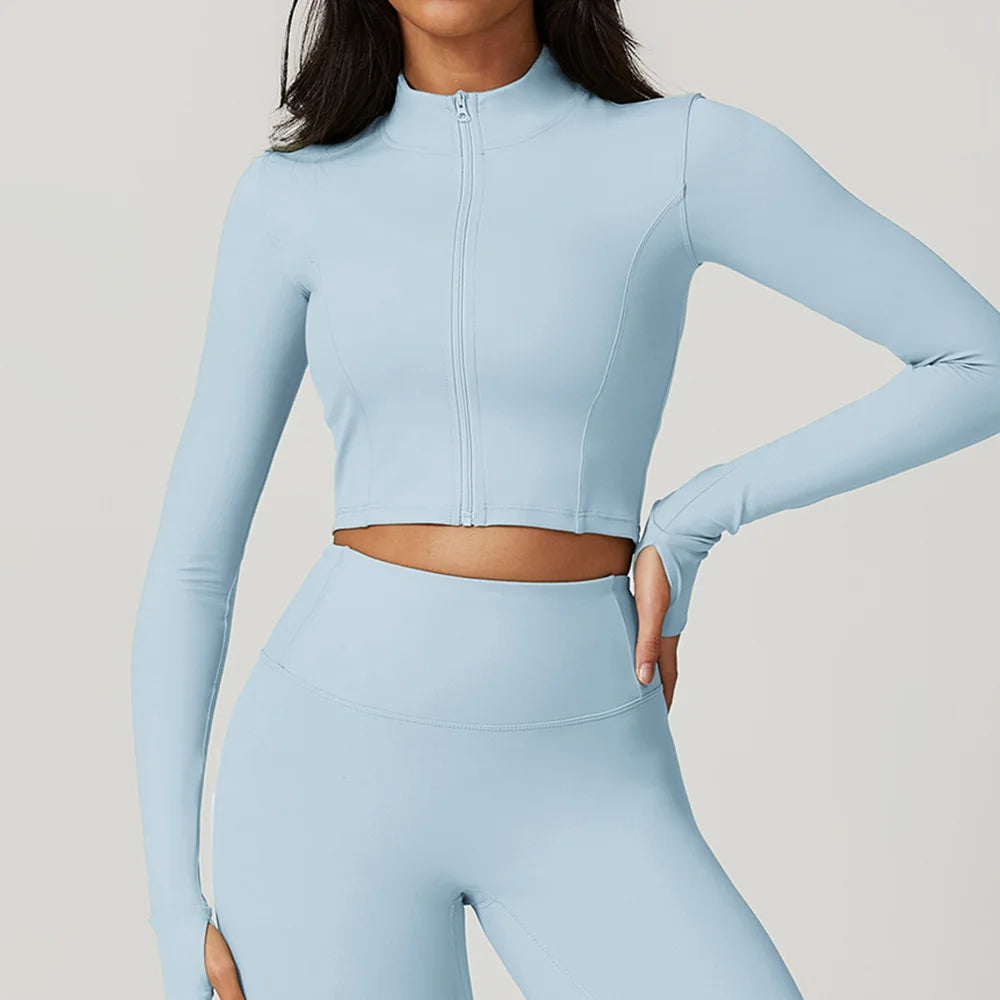 Women's Long Sleeve Top Zipper Jacket Yoga Shirts Running T-Shirt Workout Fitness Gym Sports Top Training Crop Top Clothes