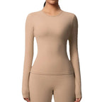 JUREN Yoga Shirts For Women Long Sleeve Fitness Running Push Up Gym Clothes Workout Dry Fit Breathable High Elastic Sports Top