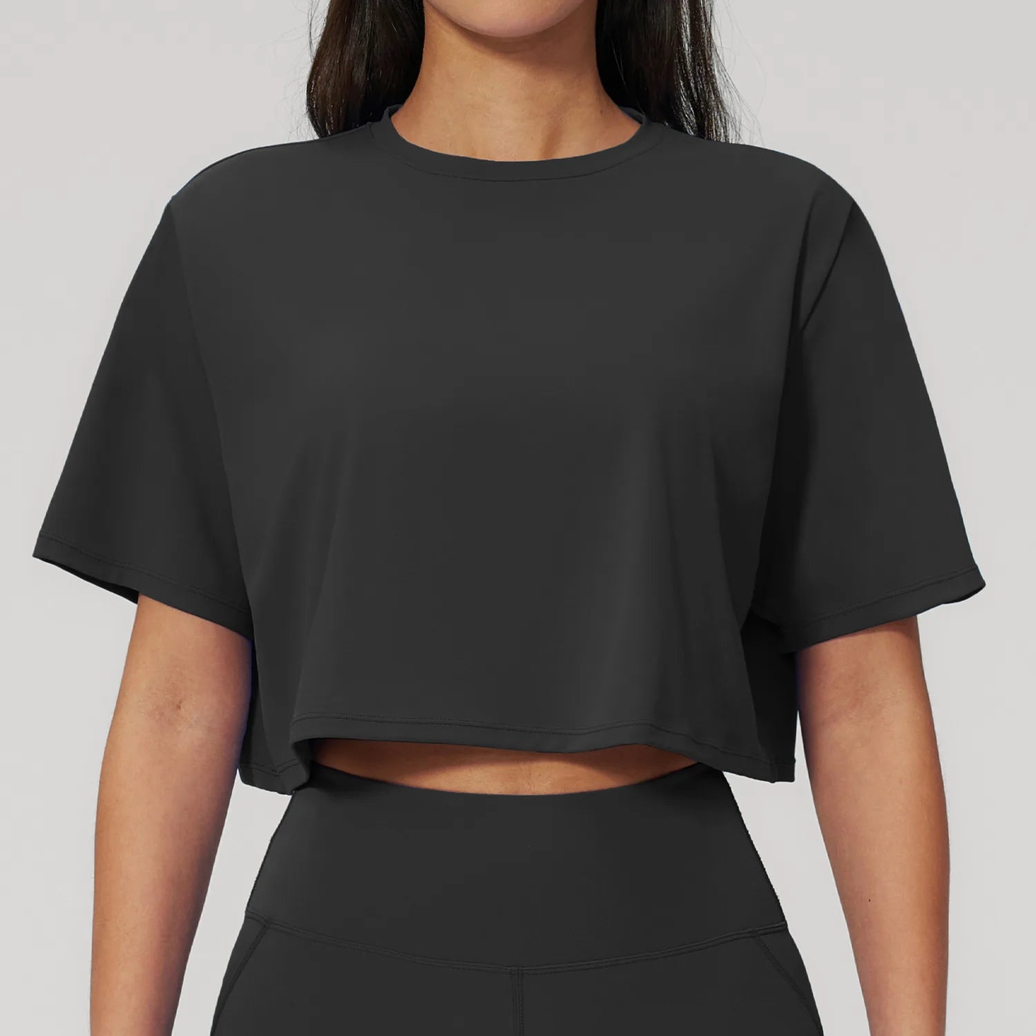 Summer Sports Short-sleeved Yoga Wear Workout Crop Top Loose Round Neck Short T-shirt Running Fitness Top Breathable Yoga Shirt