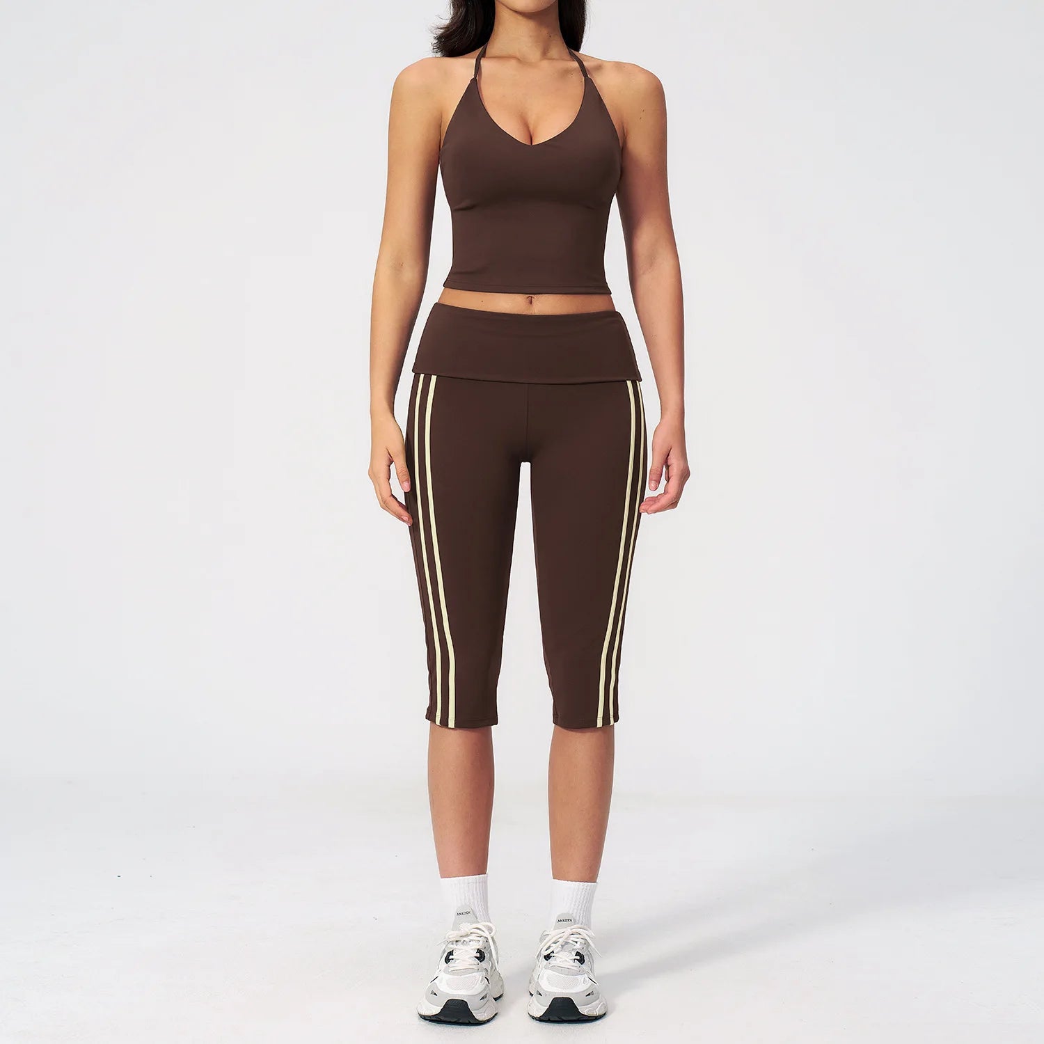Yoga Suit 2PCS Women Sports Bra High Waist Capri Pants Shorts Athletic Wear Outfits Gym Set Fitness Workout Clothes Sportswear