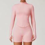 Ribbed Yoga Tops Women's Yoga Long Sleeved Standing Collar Sports Jacket Running Training Fitness Top Gym Workout Running Shirt
