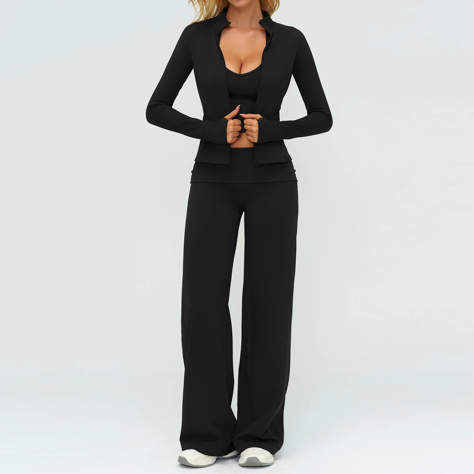 Women Tracksuit 2/3PCS Yoga Set Sportswear Workout Clothes Athletic Wear Gym Outfit Fitness Bra Crop Top Long Sleeve Sports Suit