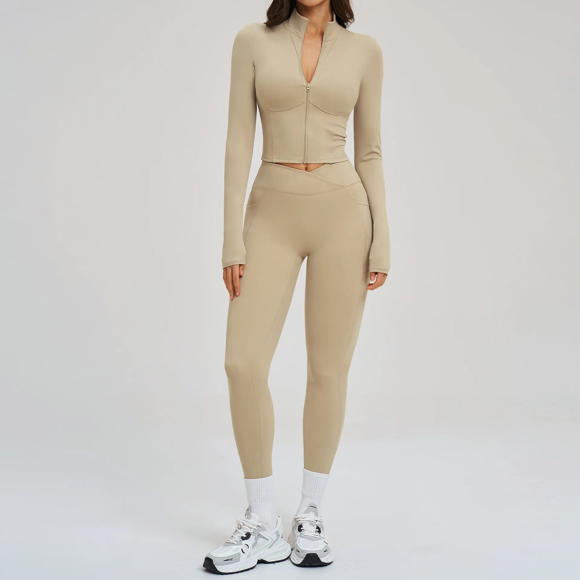 JUREN Sportswear 2PCS Sports Suit Long Sleeve Gym Set Women Tracksuit Quick-Dry Yoga Clothes Workout Leggings Suit Women Outfits