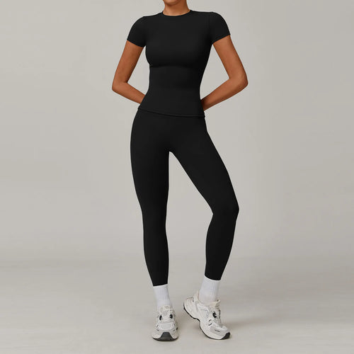 2PCS Yoga Set Sports Suit For Women Fitness Short Sleeve Tracksuits Sports Bra High Waist Leggings Gym Sports Clothes Sportswear