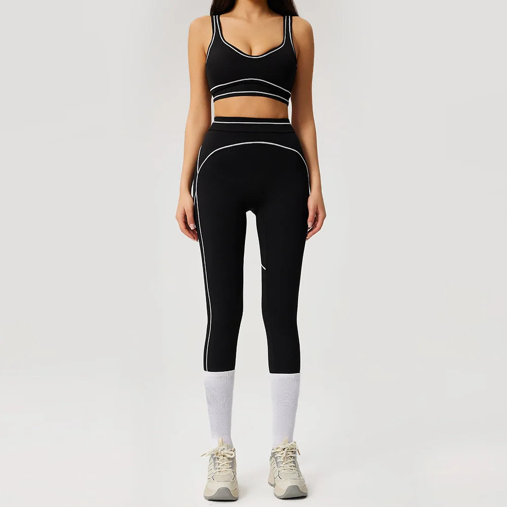 2PCS Women Tracksuit Yoga Set Sport Suit Gym Wear Workout Clothes Gym Crop Top High Waist Legging Fitness Bra Set Sports Suits