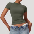 JUREN Women Running Sports T Shirt Summer Push Up Short Sleeve Round Neck Breathable Stretchy GYM Yoga Tops Slim Fitness Top Tee