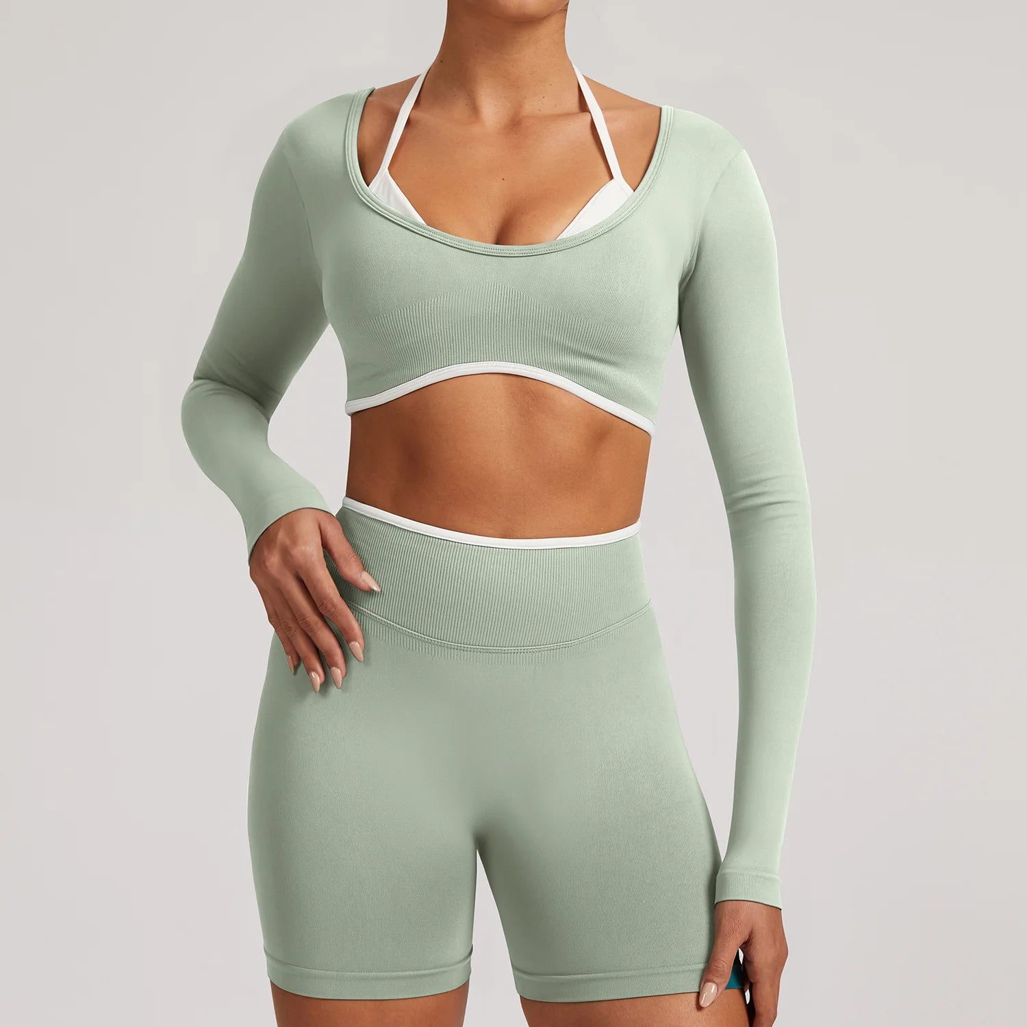 Seamless Yoga Set 2PCS Women Tracksuit Workout Outfits Sportswear Gym Clothes Fitness Leggings Sports Long Sleeves Athletic Wear