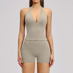 Yoga Tracksuit 2 Pieces Gym Set Women Backless Halter Tops High Waist Shorts Gym Suit Fitness Sports Bras Sportswear Workout Set