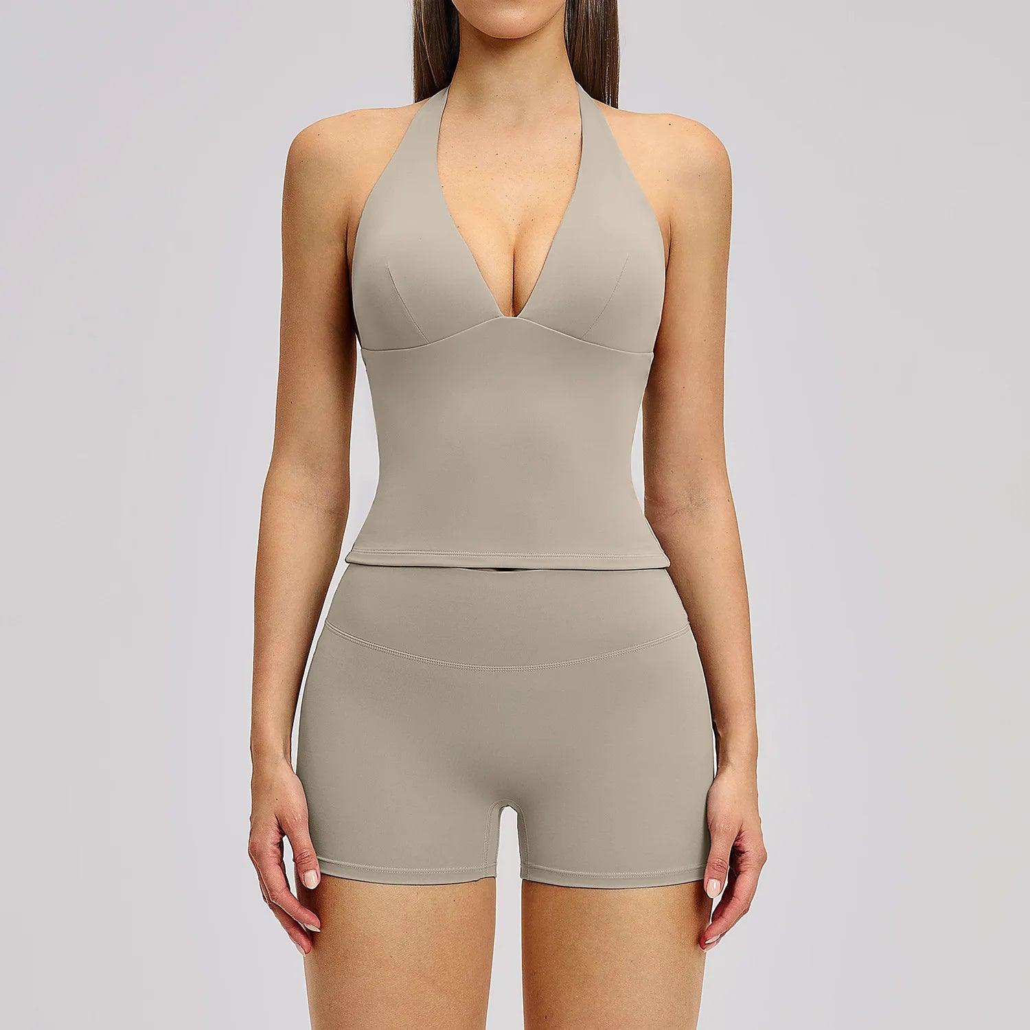Yoga Tracksuit 2 Pieces Gym Set Women Backless Halter Tops High Waist Shorts Gym Suit Fitness Sports Bras Sportswear Workout Set