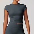 JUREN Women Clothes Yoga Top Sport T Shirt Fitness Clothes Short Sleeve Yoga Shirt Gym Top Workout Running Active Wear Sport Top