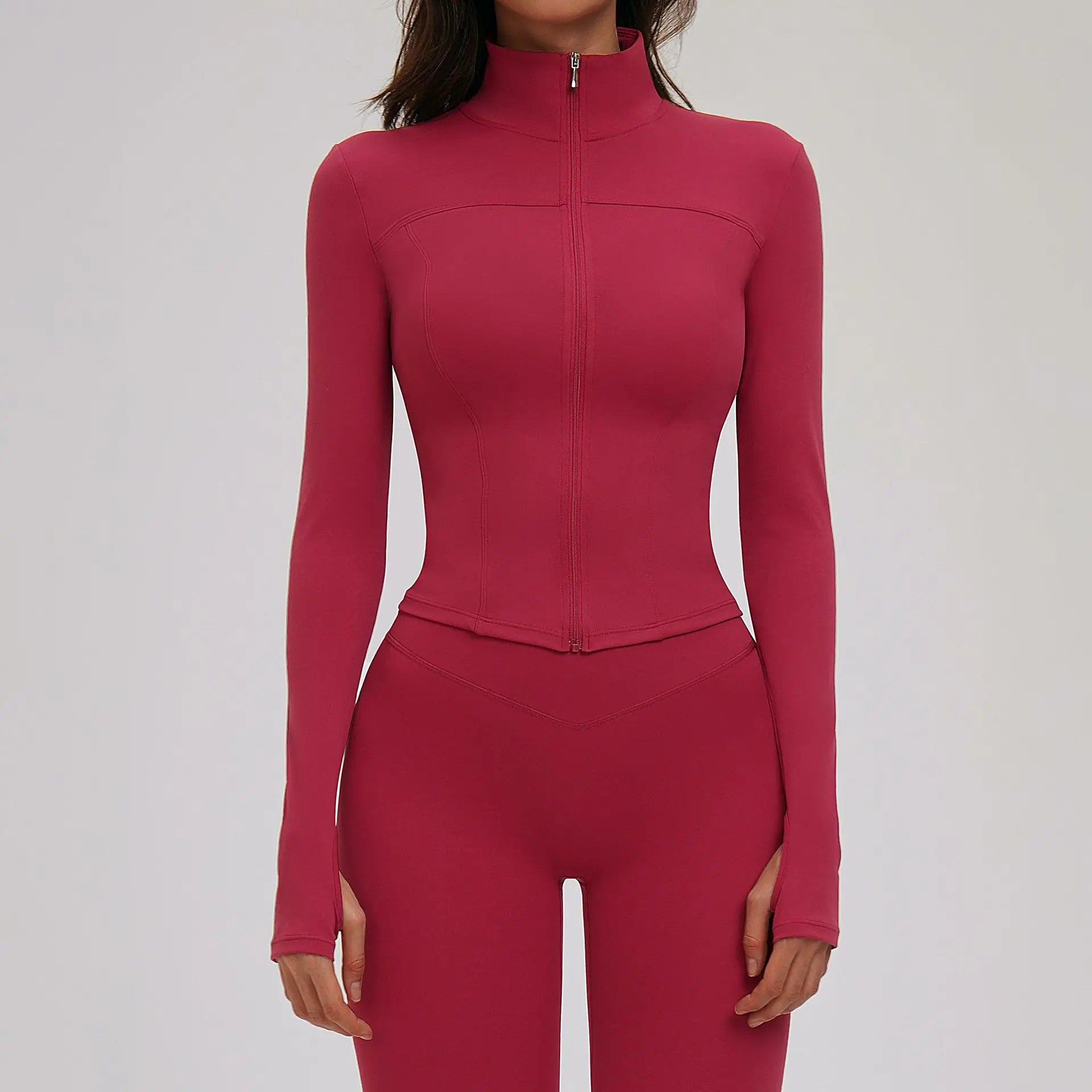 Sports Long Sleeved Women Yoga Clothes Quick Dry Zipper Long Sleeved Cardigan Stand Up Collar Jacket Running Fitness Jacket Top