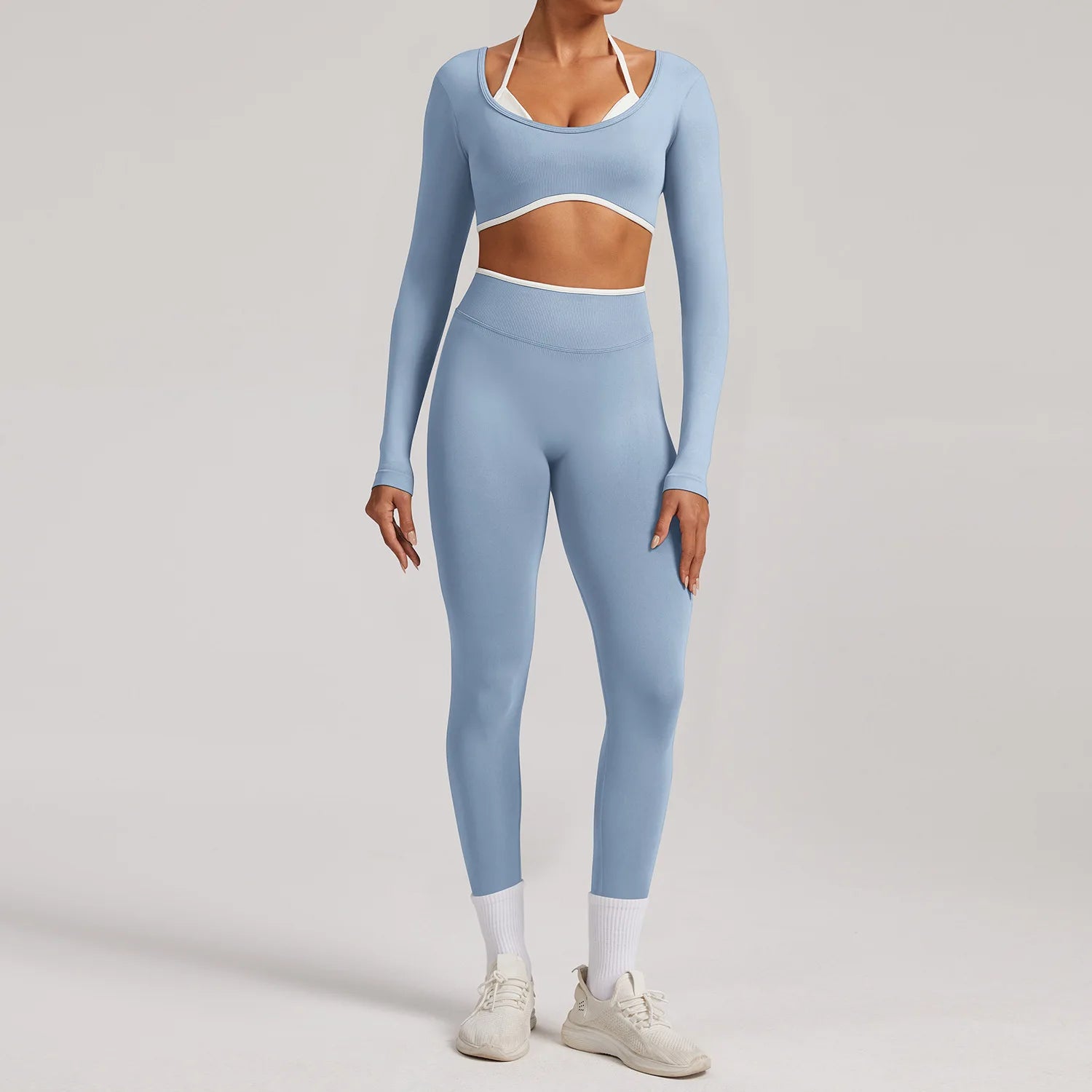 Seamless Yoga Set 2PCS Women Tracksuit Workout Outfits Sportswear Gym Clothes Fitness Leggings Sports Long Sleeves Athletic Wear