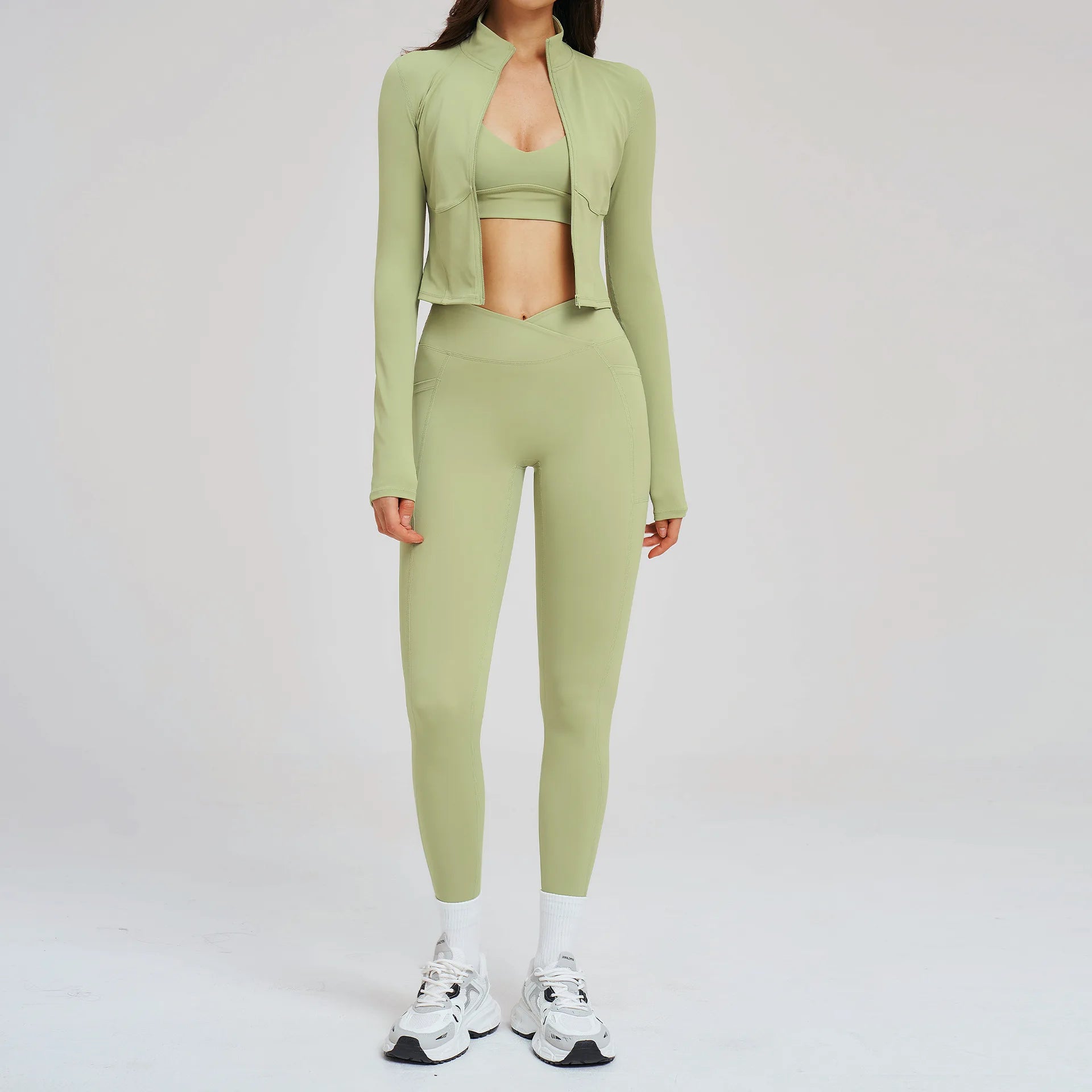 Yoga Set 3PCS Sportswear Women Long Sleeve Gym Clothes Yoga Suits Women's Fitness Set Sports Bra Gym Outfits Workout Leggings