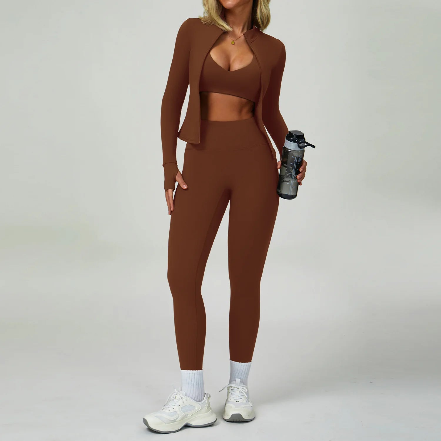 2/3PCS Women's Tracksuit Yoga Set Push Up Workout Sportswear Gym Clothing High Waist Leggings Fitness Long Sleeved Sports Suits