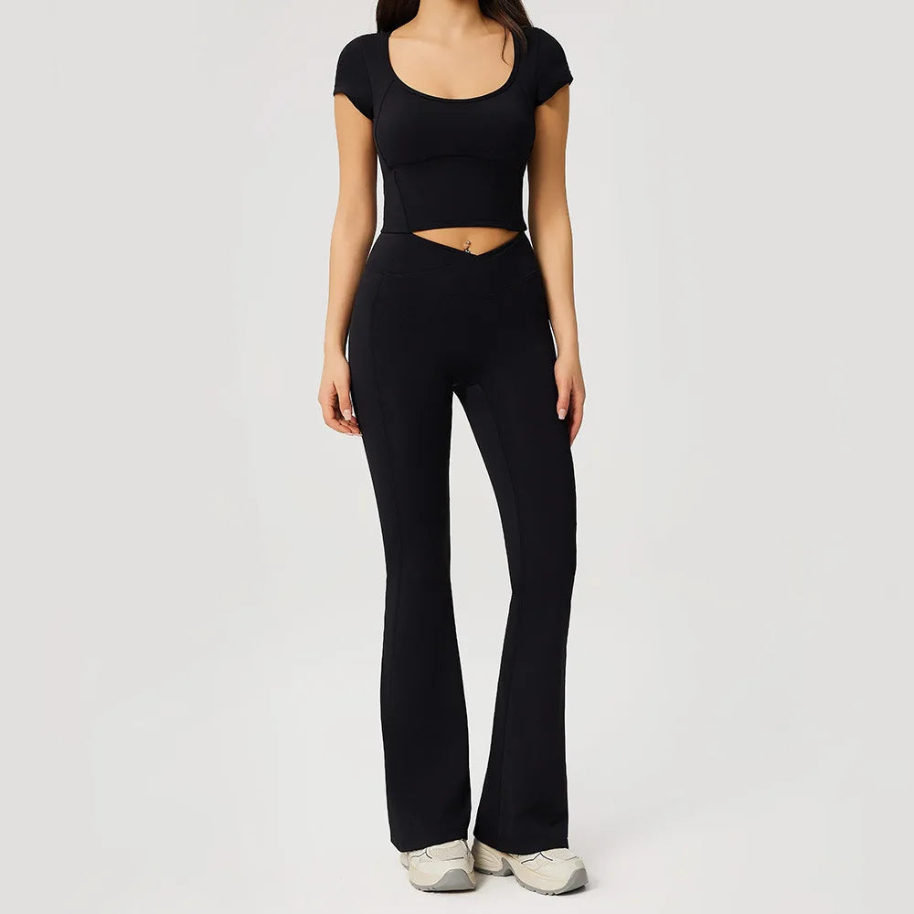 2 Pieces Yoga Set For Women Gym Clothes Sportswear Yoga Suits Fitness Short Sleeve Crop Top Tracksuits Sports Bra Gym Leggings