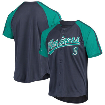 Seattle Mariners Stitches Navy Button-Down Raglan Replica Jersey Baseball Jerseys