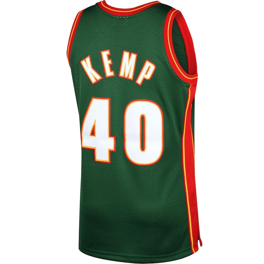 S.SuperSonics #40 Shawn Kemp Mitchell & Ness 1995-96 Hardwood Classics Swingman Jersey - Green Stitched American Basketball Jersey